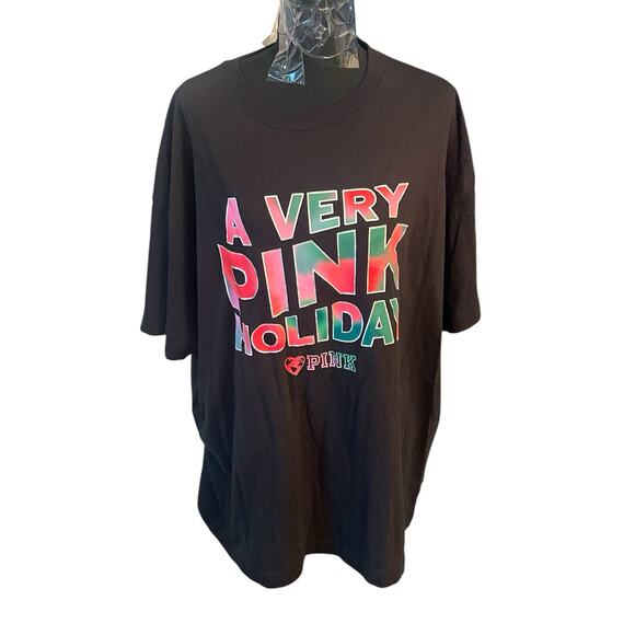 Victoria Secret PINK A Very PINK Holiday One Size T-Shirt PJ Style Tee - Picture 1 of 6